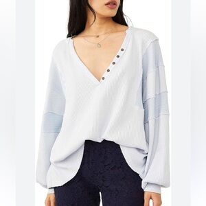 FREE PEOPLE Callisto Henley- Iced Water Blue